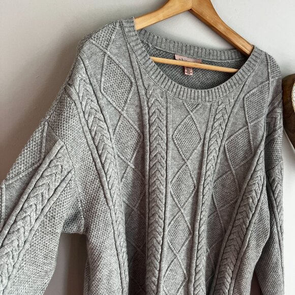 Philosophy Womens Plus Sz 1X Cable Knit Crewneck Sweater Light Mist Grey Heather - Picture 3 of 11